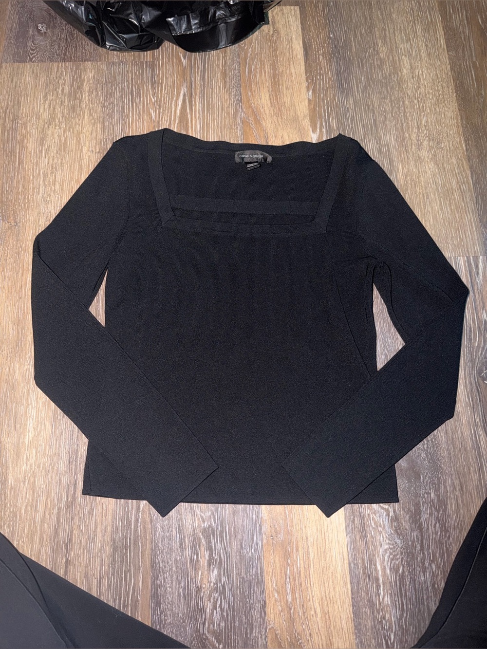 Cable & Gauge Black Square Neck Long Sleeve Top